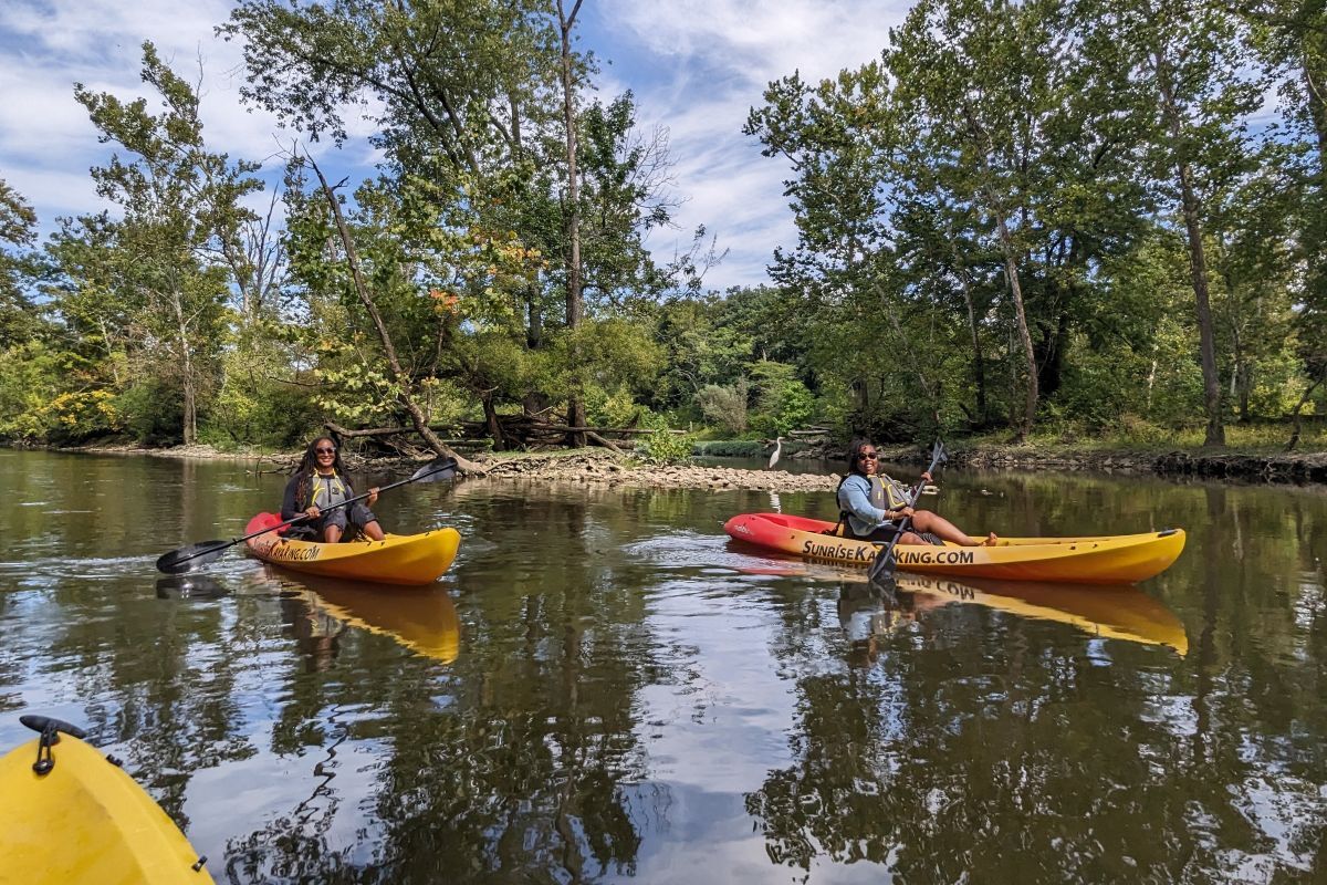 Two kayakers on the river