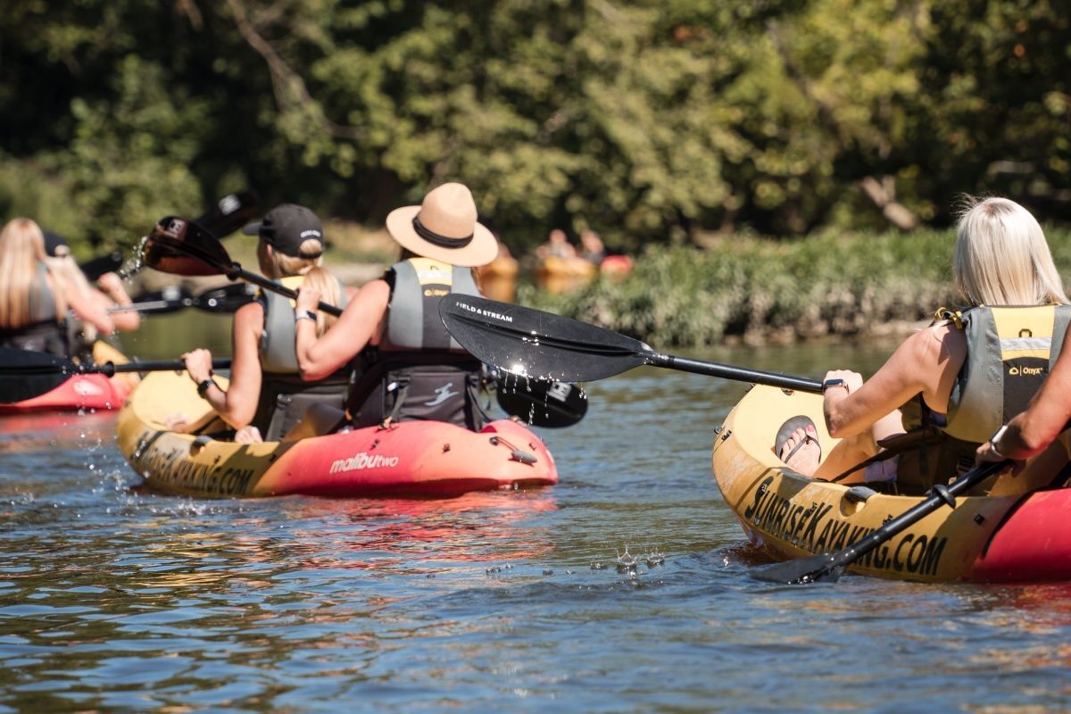 Group paddling on the Scioto River